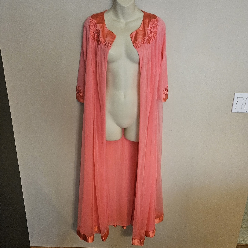 Vintage 1960s Peignoir Set Pink Chifon Boudoir Size Small Medium